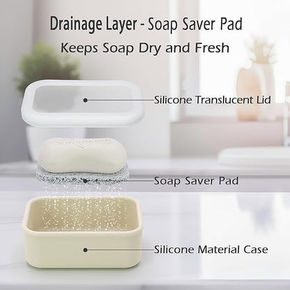 AIDIMMING Enhanced Leak Proof Traveling Soap Container,Compact Silicone Travel soap case with Drainage Layer,Shatterproof Soap Box with a See-Through lid for Bathroom,Gym,Camping (Clear&Offwhite)