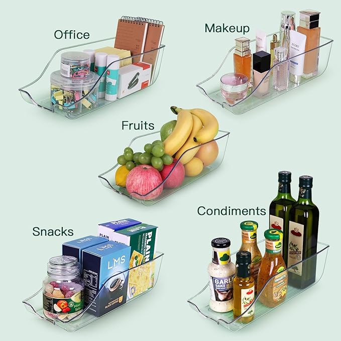 Refrigerator Organizer Bins Set of 4, Pantry Storage, Can Dispenser for Kitchen Cabinet or Counter-top, Fridge Beverage Holder, Clear