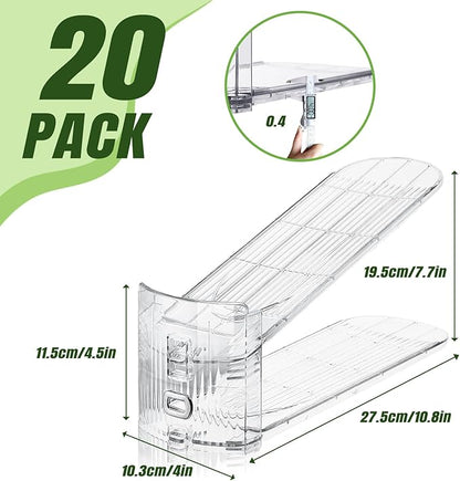Clear Shoe Slot Organizer, 20 Pack Adjustable Shoe Slots Organizer for Closet Clear Shoe Stackers Shoe Rack Holder Shoe Space Savers for A Pair of Shoes(Transparent)