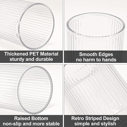 DASITON Makeup Brush Holder Organizer, Acrylic Makeup Brush Cup, Vintage Striped Make Up Brush Holder for Vanity, Bathroom Countertop, Toothbrush Holders, Pen Holder for Desk Storage (Clear)