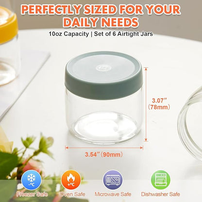 Premium 10oz Borosilicate Glass Jars with Airtight Lids (6 Pack) – Freezer to Oven Safe (-4°F to 446°F) – For Overnight Oats, Chia Pudding, Yogurt Parfaits, Dressings, Sauces & More