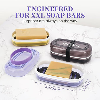 Shampoo Bar Holder and Soap Case, Leakproof Travel Container with Lid & Drain Tray, Includes Silicone Strap and Soap Bag, Compatible with Kitsch Solid Shampoo & Conditioner Bars(Grape Purple, Large)