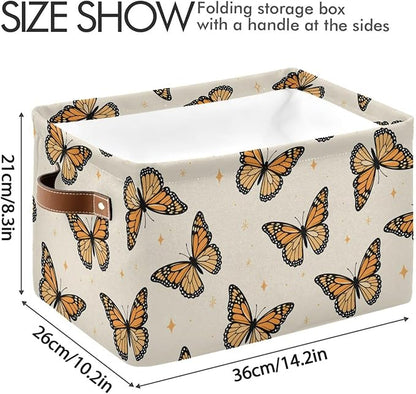 Monarch Butterflies Large Storage Basket Cube Storage Bin Canvas Fabric Organizer Handles Collapsible Decorative for Clothes Bedroom