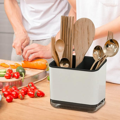 Utensil Holder Cutlery Drainer Sink Caddy, Chopsticks Holder Spoon Chopsticks Fork Drain Rack Basket Storage Holder Organizer Compartment Box (Black)