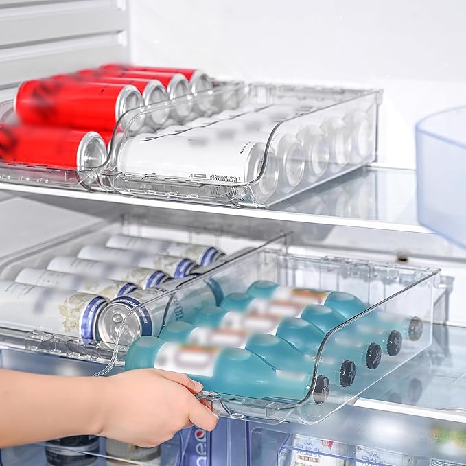 MOTUZP 2pcs Refrigerator Soda Can Organizer Clear Adjustable Width Soda Can Organizer Soda Can Dispenser Expandable Soda Can Dispenser for Beer Soda Seltzer Fridge Kitchen Pantry