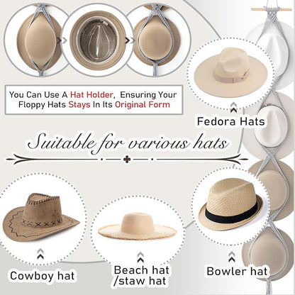 Yulejo Macrame Hat Hangers Boho Hat Rack Cowboy Hat Hanger Back of Door Hat Organizer (Gray,Four Hats Style)