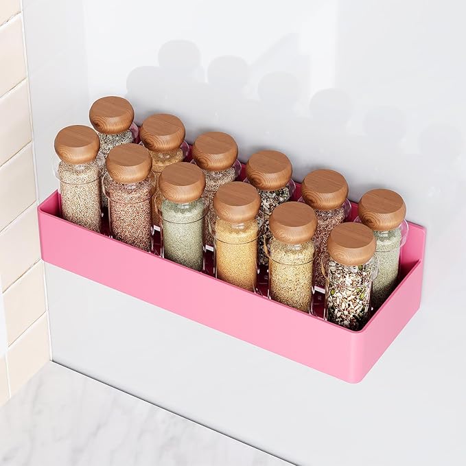 Mystozer Magnetic Spice Rack for Refrigerator, Kitchen Organizer and Storage Shelf, Pink(4 Pack)