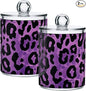 ALAZA 2 Pack Qtip Holder Dispenser for Cotton Ball Leopard Purple Print Pattern Cotton Swab Round Pads Clear Plastic Acrylic Jar Set Bathroom Canister