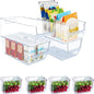 8Pcs Clear Plastic Storage Bins, Refrigerator Organizer Bins with Handles, Freezer Organizer Clear Organizing Bins, BPA-Free Fridge Storage Containers for Fridge, Freezer, Cabinet, Kitchen, Pantry
