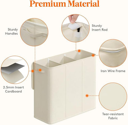 Lifewit Triple Laundry Hamper with Lid and Removable Laundry Bags, Large Collapsible 3 Dividers Dirty Clothes Basket with Handles for Bedroom, Laundry Room, Closet, Bathroom, College, 180L White