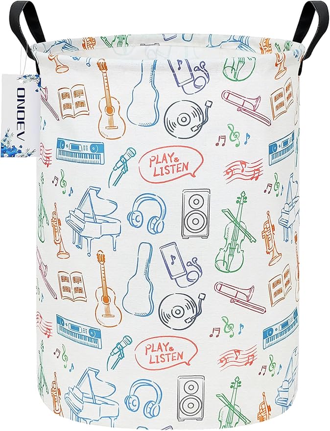 Round Waterproof Laundry Basket,Gift Basket,Suitable for Children's Room and Toy Storage(Musical instrument)