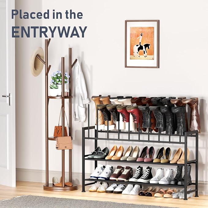 DIMJ Boot Rack 4-Tier - Black Metal Boot Storage Rack Tall Boots Organizer, Multiuse Shoe Rack for Boots, Sneakers, High-Heel, Entryway, Fits 10 Pairs