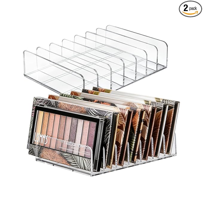WECHENG 2 Pack Acrylic Eyeshadow Makeup Palette Organizer: Clear Makeup Organizer for Drawer - 7-Section Cosmetic Organizer for Vanity Countertop holder Storage Accessories