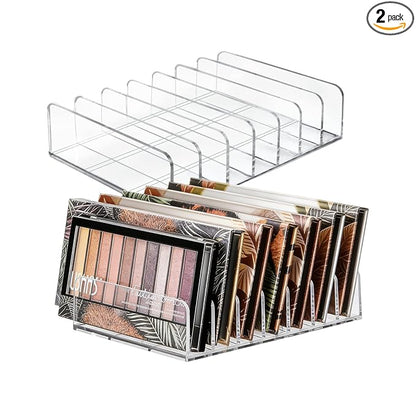 WECHENG 2 Pack Acrylic Eyeshadow Makeup Palette Organizer: Clear Makeup Organizer for Drawer - 7-Section Cosmetic Organizer for Vanity Countertop holder Storage Accessories