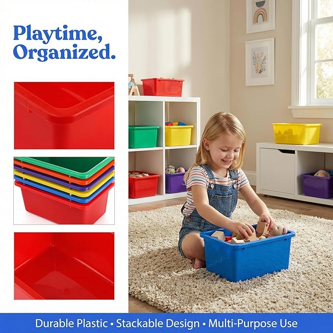 Nicunom 6 Pack Cubby Bin Storage Bins, Multi-Purpose Plastic Storage Bins Stackable Organizer Storage Cubbies for Home, Nursery, Playroom, Classroom
