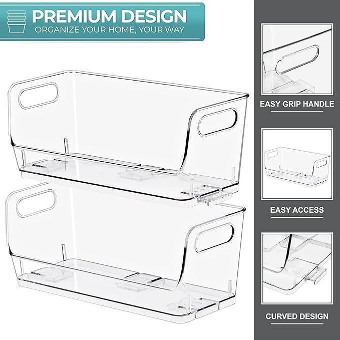 Sorbus Stackable Storage Bins Open Front, Clear Stackable Storage Bins, Pantry Bins for Storage and Organization, Acrylic Stackable Bins for Kitchen, Clear Pantry Organizer Bins (Small Narrow 6 Pack)