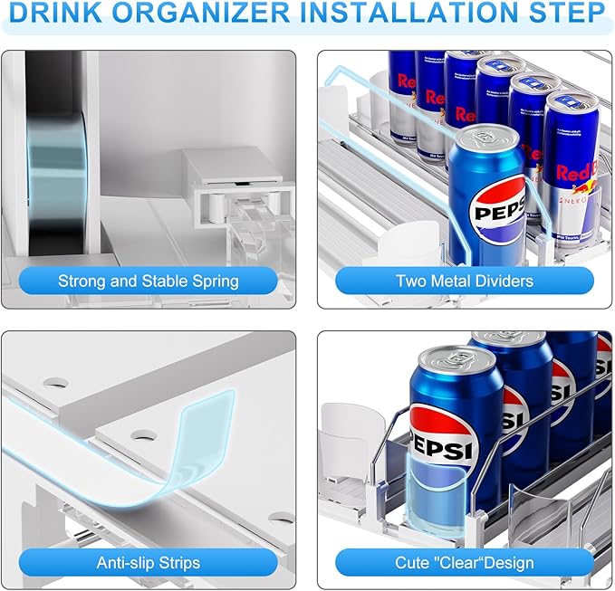 Dayacoco Drink Organizer For Fridge,Soda Drink Dispenser For Fridge,Fridge Can Drink Organizer,12oz 16oz 20oz-Soda Automatic Dispenser For Fridge And Adjustable Width-Holds Up To 15 Cans,3 Rows