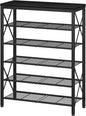 6-Tier Shoe Rack, Metal Shoe Stand with Wooden Top & 4 X Frames, Holds up to 24 Pairs, Sturdy Shoe Shelf for Entryway Closet Garage, Black