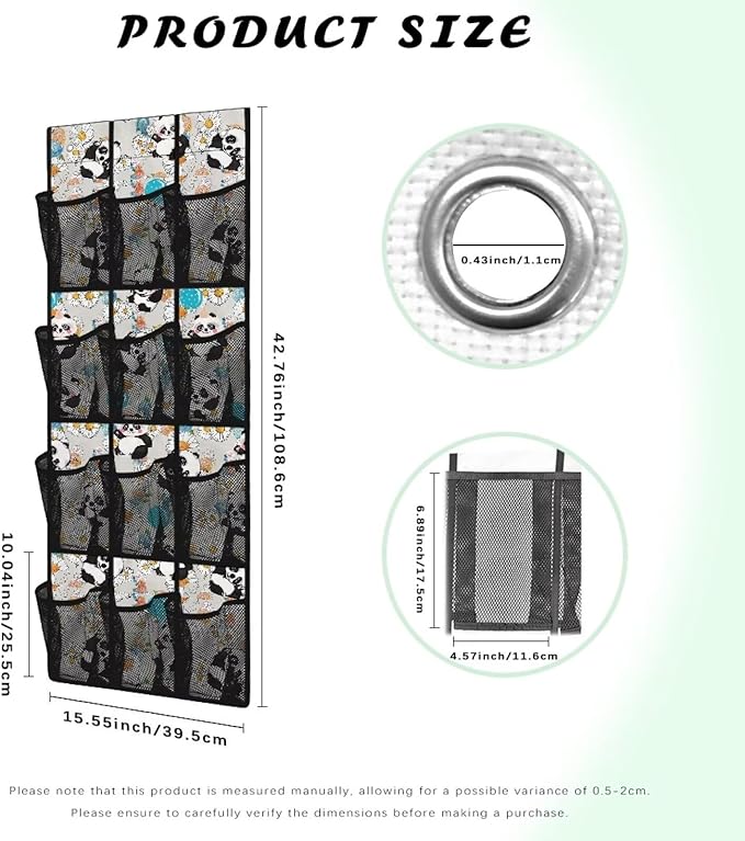 Panda Over The Door Shoe Organizer 12 Pockets Door Hanger Organizer for Closet Mesh Fabric Flowers Wall Hanging Storage Easy to Install Shoe Holder Hanger