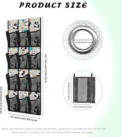 Panda Over The Door Shoe Organizer 12 Pockets Door Hanger Organizer for Closet Mesh Fabric Flowers Wall Hanging Storage Easy to Install Shoe Holder Hanger