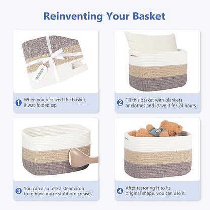 ECDYQXVU Cotton Rope Storage Basket, 15x10x9 Inches, Woven Basket for Shelves, Clothes, Towels, Books, and Laundry, Black (3 Pack)