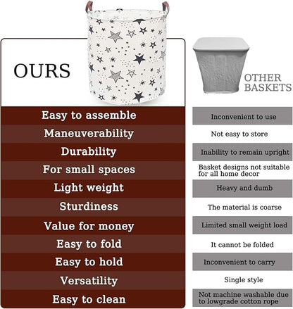 Waterproof Laundry Hamper Collapsible Laundry Basket Leather Handle Laundry Bag Large Clothes Storage Toy Organization for Bathroom Bedroom Laundryroom College Dorms (Caisanjiao-001)