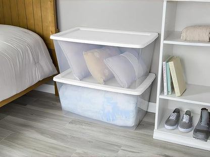 Storage Bin 90 Quart 2-Pack, Clear Plastic Stackable Storage Box with Lid, Storage Containers for Closet, Toy & Food, Moving Bin & Totes, Organization Packing Box