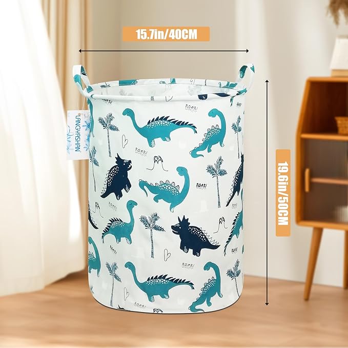Laundry Basket Canvas Fabric Collapsible Organizer Basket for Storage Bin Toy Bins Gift Baskets Bedroom Clothes Children Nursery Hamper (Full dinosaur)