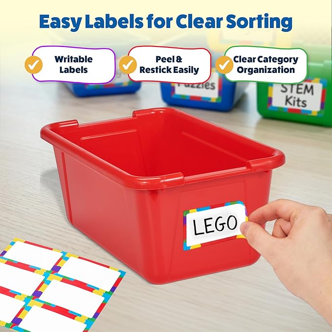 GAMENOTE 6 Quart Storage Bins with Lids, Plastic Latching Box for Classroom & Kids Toy Storage,Stackable Shoe Box Size Containers for STEM Morning Tubs, Crafts & Blocks (6, Colorful Without Lid)