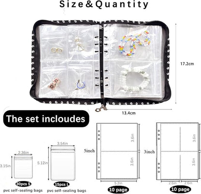 Jewelry Organizer Travel,Jewelry Storage Book with 45 Portable thick PVC pouches,Jewelry Organizer Zipper Bags for Necklaces Bracelet Rings and Earrings (front cover removable),Black