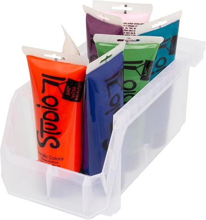 ReadySpace Medium Plastic Storage Bins, Stackable Organizer Containers for Closet Pantry Shelf Garage and Office Organization, Clear, 8 Pack