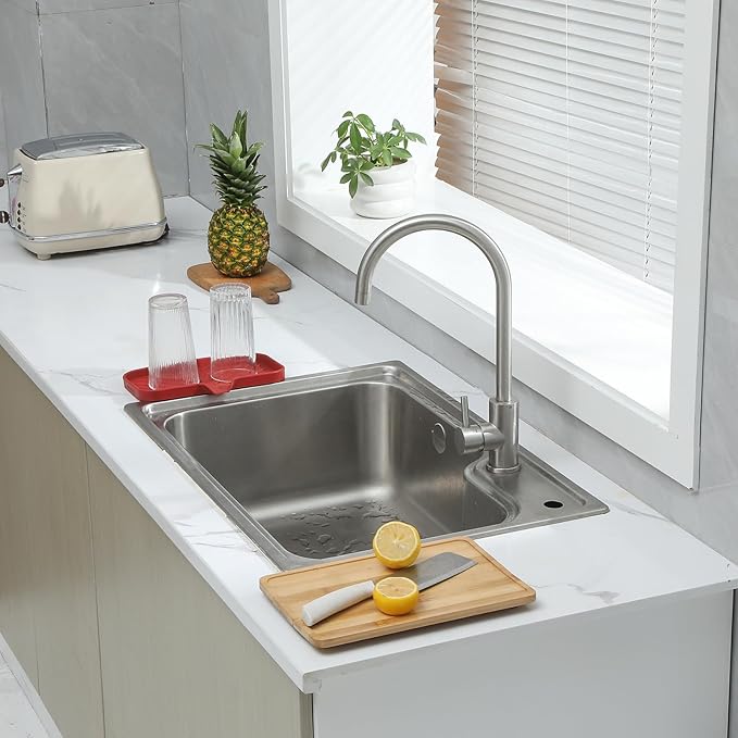 MicoYang Silicone Bathroom Soap Dishes with Drain Spout-Bathroom and Kitchen Sink Organizer,Sponge Holder,Dish Soap Tray,Perfect for Dispenser,Scrubber,Bottle,Cup on Sink or Counter-Red 9.6"×5.3"