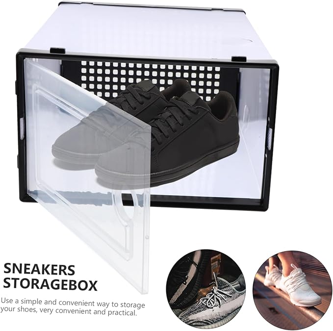 2pcs Stackable Shoe Box Storage Plastic Shoes Organizer Drawer-style Cases Style