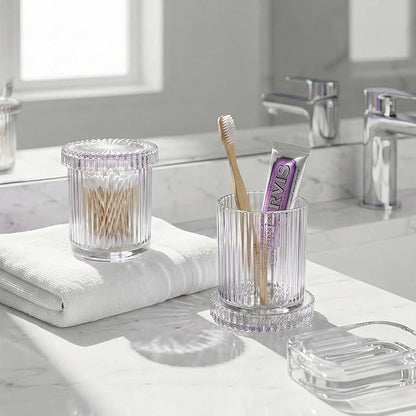 2 Pack Glass Qtip Holder Dispenser - Bathroom Organizers and Storage, Clear Apothecary Jars Set, Bathroom Essentials Accessories Decor, Vanity Makeup Storage Organizer (Clear)