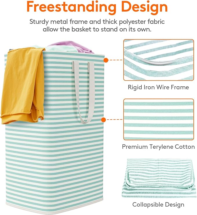 Lifewit 2 Pack Laundry Basket 80L Each, Collapsible Clothes Hamper with Reinforced Handles, Freestanding Waterproof Design for Bedroom and Laundry Room, Sage Green 160L Total