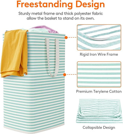 Lifewit 2 Pack Laundry Basket 80L Each, Collapsible Clothes Hamper with Reinforced Handles, Freestanding Waterproof Design for Bedroom and Laundry Room, Sage Green 160L Total