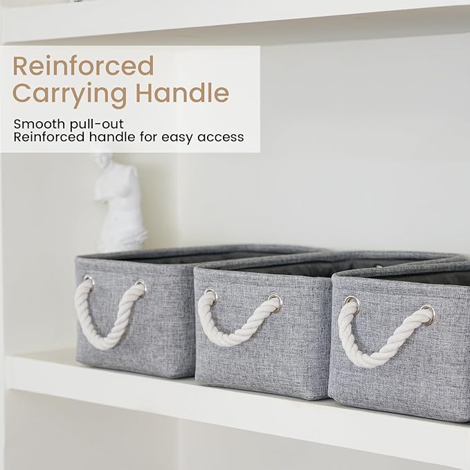 Storage Baskets for Shelves 11.8x7.9x5.2 Inch, Foldable Fabric Storage Bins with Handles, Small Storage Baskets for Organizing Closet, Office, Home Organization (6-Pack, Gray)