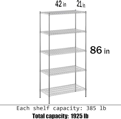21" Deep x 42" Wide x 86" Height Wire Shelving Kit | 5-Tier | NSF Commercial Storage Rack Unit