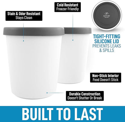 Zulay [2 Pack - 1 Quart Each] Large Ice Cream Containers For Homemade Ice Cream - Reusable Ice Cream Container Set with Lids - Ice Cream Pint Containers For Sorbet, Gelato, Frozen Yogurt (Gray)