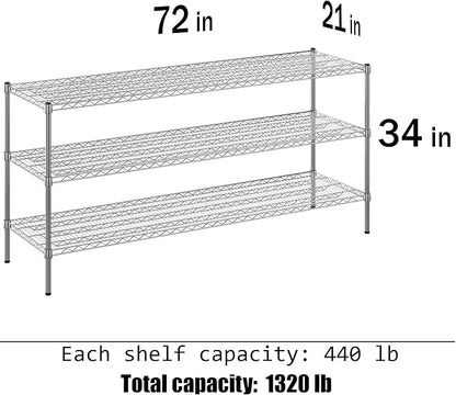 21" Deep x 72" Wide x 34" Height Wire Shelving Kit | 3-Tier | NSF Commercial Storage Rack Unit