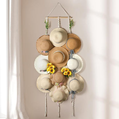Macrame Hat Hangers for Wall Wide Brimmed Hat Holder Storage 10 Clips Hat Rack Organizer for Wall Display Boho Decor for Fedora Sun Hats Straw Panama Closet Bedroom Gifts for Mom