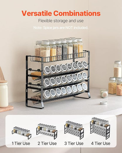 VEVOR Detachable Spice Rack Organizer for Cabinet, 4 Tie Stackable Seasoning Organizer, Spice Jars Kitchen Storage for Countertop Kitchen Pantry Cupboard, 15.8x10.7 in