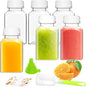 Plastic Juice Bottles, Reusable Juice Containers with White Tamper Proof Lids, Brush, Funnel and Labels, Clear Juice Containers for Juicing, Smoothie and Homemade Beverages (6PCS 4oz)