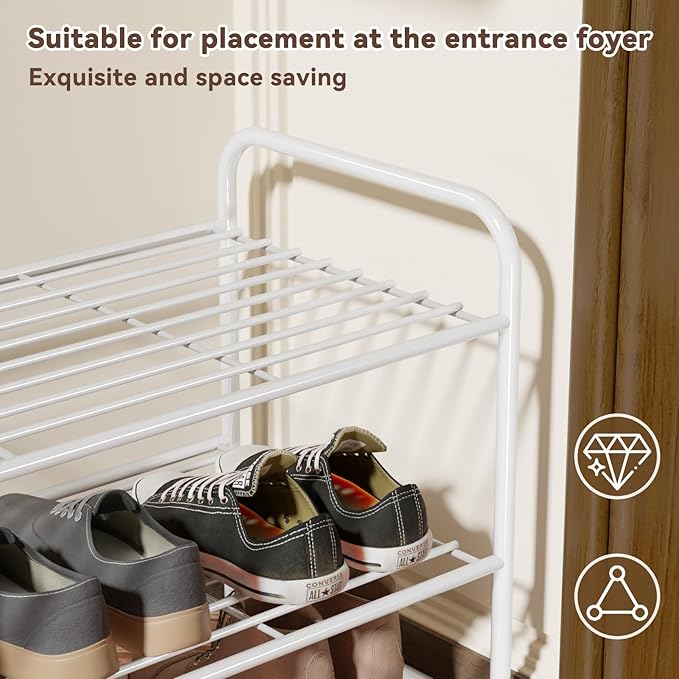 Standard Shoe Rack 2-Tier 32.5 Inches Wide, Free Standing Shoe Organizer for Indoor Outdoor | Adjustable Heavy-Duty Metal Shelf Ideal for Home Entryway Closet & Garage Balcony | White