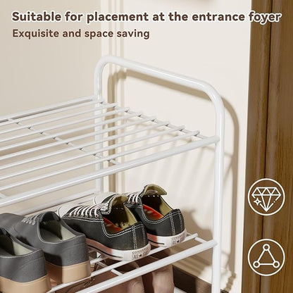 Standard Shoe Rack 2-Tier 32.5 Inches Wide, Free Standing Shoe Organizer for Indoor Outdoor | Adjustable Heavy-Duty Metal Shelf Ideal for Home Entryway Closet & Garage Balcony | White