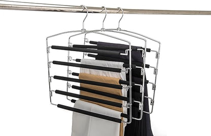 30 Pack Quality Multi Hangers, Space-Saving Multi-Bar Metal Pants Hangers, Stable with Non-Slip Foam Padding, Swivel Hook for 5 Jeans Each, Suit Pants, Scarves, Towels, Trousers