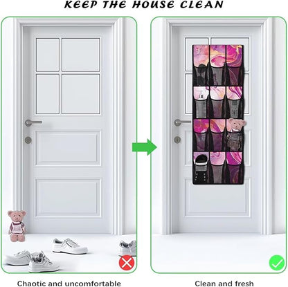 Pink Marble Over The Door Hanging Shoe Storage Pockets, Door Wall Storage Bag Clear Window Hanging Storage Bag Organizer