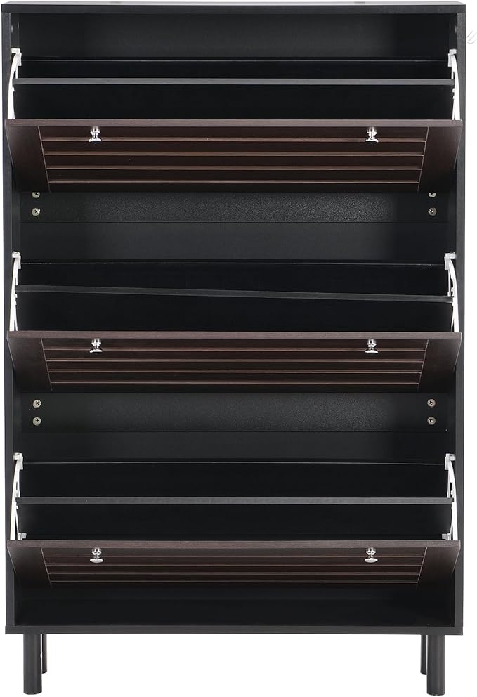 Classic Shoe Cabinet with 3 Flip Doors Free-Standing Wooden Shoe Rack Shoe Storage Organizer for Entryway Hallway Small Space (Black&Dark Brown)
