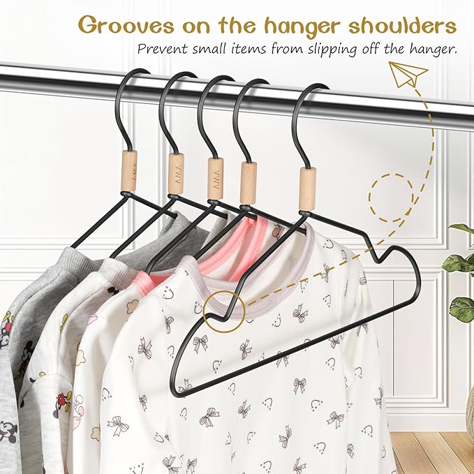 VWV Black Aluminum Hangers, 20 Pack Baby Hangers?12.6 Inch Children Baby Hanger, Sturdy Metal Children Clothes Hangers for Wardrobe, Space-Saving Toddler Hanger