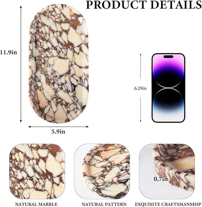 Koville Natural Decorative Marble Bathroom Tray, 12"x6" Calacatta Viola Marble Catchall Tray for Bathroom, Stone Perfume Trays Jewelry Dish, Stone Storage Trays for Home Decor（Textural Differences）
